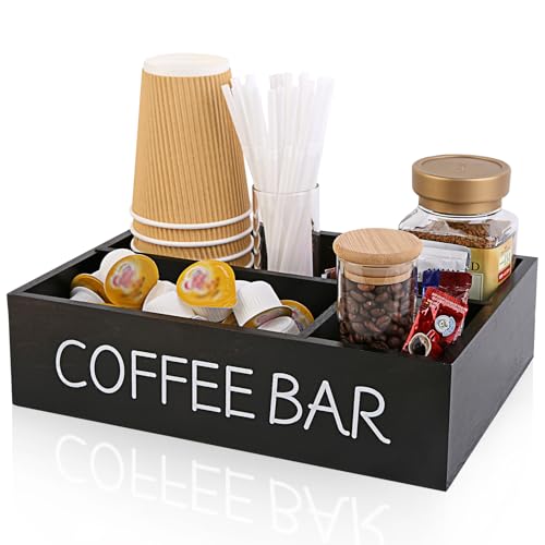 Coffee Bar Organizer – Wooden Coffee Station with... (Black | Wood)