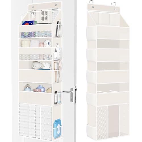 WISELIFE 5-Tier Over the Door Organizer for Nursery Hanging, Beige | Multi-Pocket Back of Door Baby Organizer for Diapers, Clothes & Nursery Essentials, Heavy-Duty Large Capacity, 50 Lb Capacity