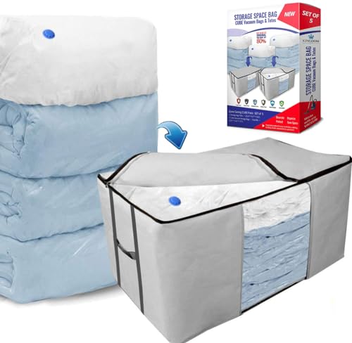 Cube Vacuum Storage Bags, Space Saver Bags, Premiu... (5 Count | Gray - Set of 5)