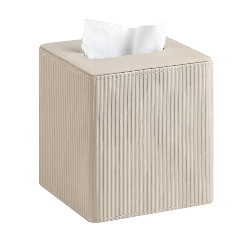 PU Leather Square Tissue Box Cover Tissue Box Hold... (Beige | Faux Leather)