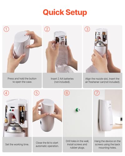 VEVOR Automatic Air Freshener Spray Dispenser, 4-Pack, Wall Mounted or Free Standing, Battery Operated, Multiple Time Settings for Home, Indoor, Bathrooms, Offices, Hotels, Commercial Places, White