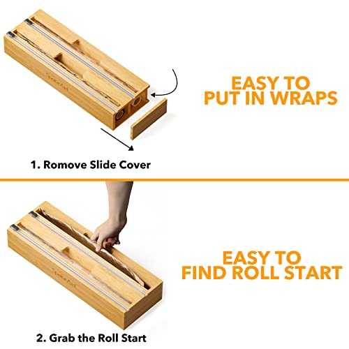 SpaceAid 2 in 1 Long Wrap Dispenser (Need 3" Deep Drawer) with Cutter, Plastic Wrap, Aluminum Foil Dispenser for Kitchen Drawer, Bamboo Roll Organizer Holder, Compatible with 15" Roll