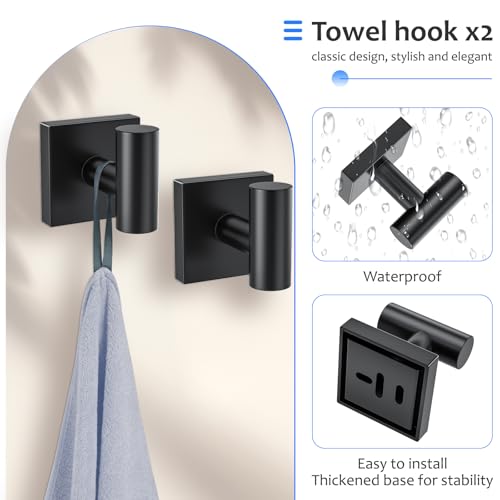 5 Pieces Bathroom Hardware Accessories Set Matte Black Towel Bar Set Stainless Steel Wall-Mounted Towel Holder 23.6 Inch Towel Racks for Bathroom