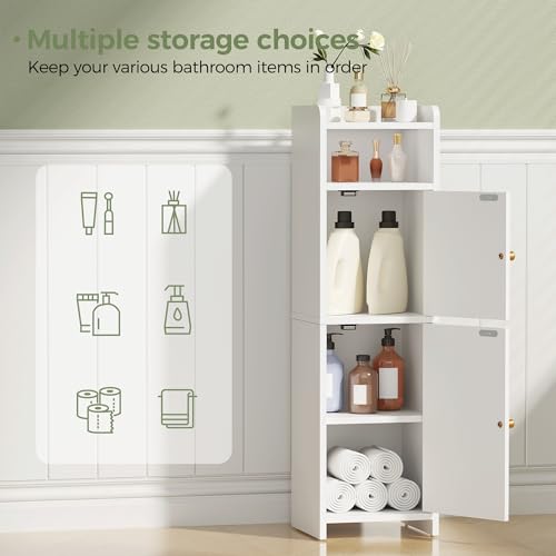 BEWISHOME Slim Bathroom Storage Cabinet, 2 Doors Small Bathroom Cabinet | Storage Cabinet with Adjustable Shelves, Narrow Toilet Paper Cabinet 7.9"D x 9.8"W x 31.5"H, for Small Spaces, White YYG13W