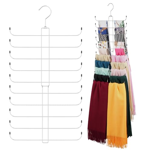 ZEDODIER 2 Pack Scarf Hanger, Scarf Organizer for Closet, Holds 40 Scarves | Sturdy Metal Scarf Holder Hijab Rack with 40 Hooks, 360° Rotating, Foldable Design, Hanging Closet Organizers and Storage