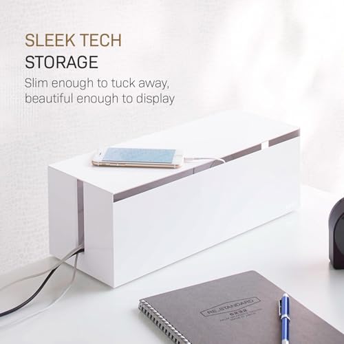Yamazaki Home Cable Management Box – Cord Organizer Box with Lid, Minimalist Cable Storage for Office, ABS Plastic | Sleek cable storage container for office spaces. Removable lid prevents dust buildup. Helps keep everyday tech organized.