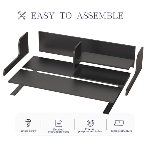DTK Washer Dryer Wood Countertop with Shelf, Laundry Topper with Non-Slip Mat,27.55" Depth x 54" Width Dryer Covers for The Top with Edge Rails, Black