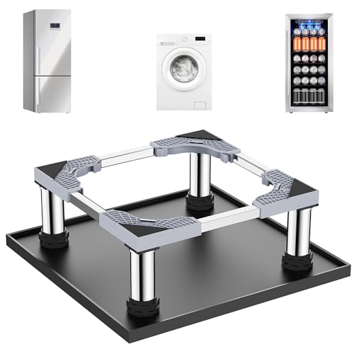 Mini Fridge Stand with Silicone Drip Tray, Adjustable 24''x24'' Refrigerator Stand with 4 Stainless Steel Feet, Dorm Fridge Stand Protects Floors from Leaks for Small Fridge, Portable Compact Washer or Dryer (7.3"-8.5" High)