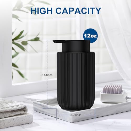 Ceramic Foaming Soap Dispenser, 12 oz Bathroom Foam Hand Soap Dispenser, Refillable Lotion Soap Dispenser with Removable Pump for Kitchen Hand Wash Dispenser, Modern Home Decor (Black)