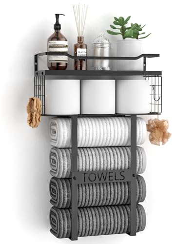 Towel Racks for Bathroom Wall Mounted Towel Storag... (Black | Metal)
