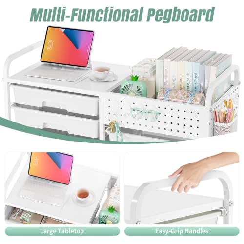 14 Drawer Rolling Storage Cart with Tabletop and Pegboard for Crafts Green | Easy Setup, Large Capacity, Sturdy Build, Smooth Mobility, For classroom, office and dorm supplies
