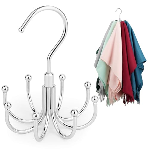ZEDODIER 2 Pack Scarf Organizer Scarf Hanger for Closet, Rotatable Sturdy Hijab Holder Holds 16 Scarves, Metal Space Saving Closet Organizers and Storage, Silver