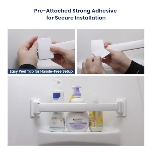 RV Shower Corner Storage Bar, Bathroom Shelf Caddy for Organization | Adjustable 10-15.5'', Aluminum Rod and Plastic End, Pre-attached High-adhesion Pads, Keep Shower Essentials Organized, 2 Pack