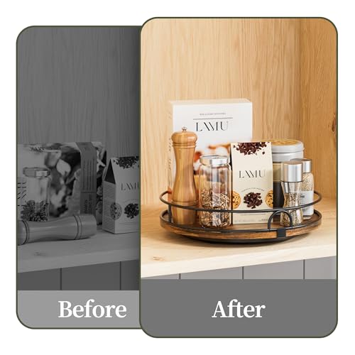 LAMU 9'' Rotating Lazy Susan Organizer, Wooden Lazy Susan Turntable | Pantry Storage for Table Top, Spice Organization, Cabinet, Kitchen, Bathroom Vanity, Table Decor