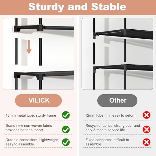 VILICK 5 Tier Shoe Rack with Hook and Side Pocket,Shoe Organizer Space Saver Storage for 20-25 Pair Shoe Storage Shelf Sturdy Free Standing Long Shoe Rack Organizer for Closet,Entryway,Small Spaces