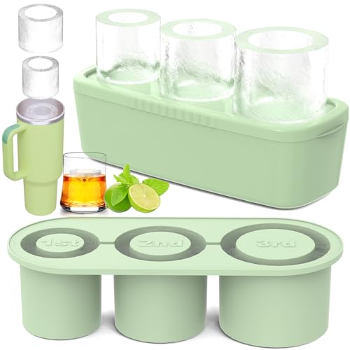 3 Pcs Silicone Ice Cube Tray for 30-40 Oz Tumblers with Lid and Storage Bin | Creates 3 Hollow Cylinder Ice Cubes, Silicone Ice Trays for Freezer, Easy Release, BPA-Free, Coffee, Whiskey and Cocktails