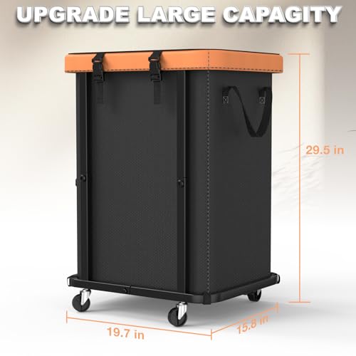 Laundry Hamper with Wheels,150L Leather Patchwork... (Black)
