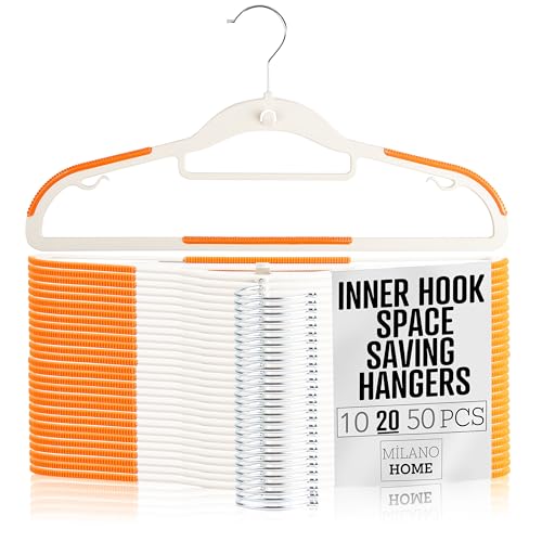 Lightweight White Plastic Hangers 20 Pack with Cas... (White/Orange)