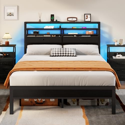 Full Size Bed Frame with Headboard & 2 Fabric Draw... (Black Oak)