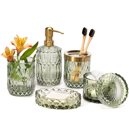 6PCS Bathroom Clear Glass Accessories Set (Lotion... (Green | Glass)