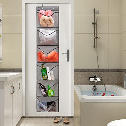 Extra Large Pockets Shoe Organizer for Closet Over The Narrow Door Hanging Shoe Holder Storage (6 Large Pockets-Grey)