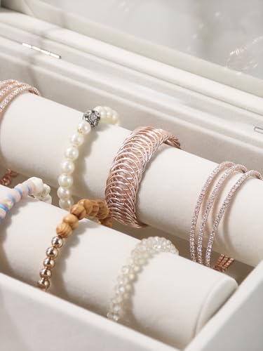 Bracelet Holder Organizer Box, Jewelry Storage Case with 2 Rods, Bangle Watch Display Tray for Women Girls (Beige)