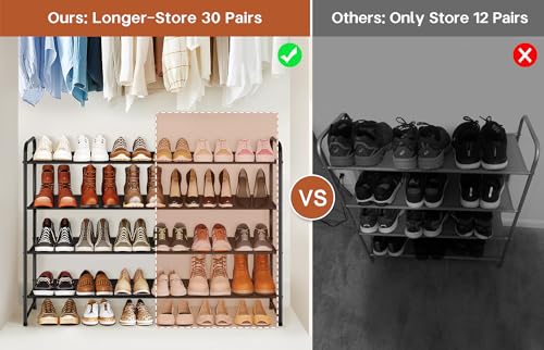 4 Tier Long Shoe Rack for Closet Floor, Wide Shoe Shelf Storage Organizer 30-Pairs Stackable Sneaker Organizer for Closet, Bedroom (Black)
