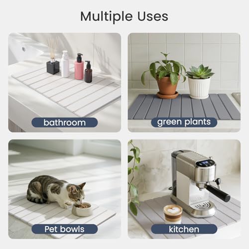 Meowoo Foldable Stone Bath Mat, 15.7"x11.8" Diatomaceous Earth Bath Mat, Non-Slip Quick Dry Bathroom Floor Mats, Super Absorbent, Easy to Clean, Stone Bathroom Floor Mats for Bathtub Front - White