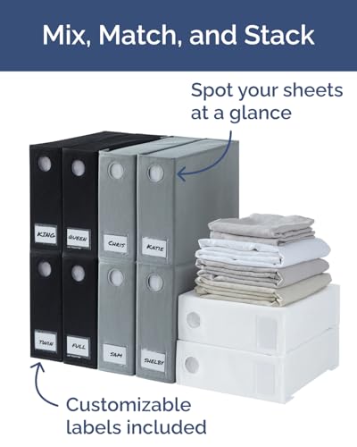 4 Pack Sheet Organizers - Foldable Sheets Set Organizer - King/Queen - Grey | Storage Organizer for Linen Closet, Folder Keeper with Window XL, Blanket, Duvet & Pillowcases Dustproof Bedding Container