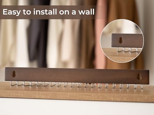 StorageWorks Tie Rack with 20 Hooks, 2 Set Wall Mounted Wood Hanger, Walunt