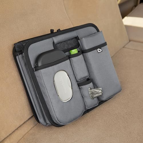 Munchkin Out-n-About Trunk Organizer for SUVs and Cars with Portable Changing Pad and Wet Baby Wipes for Diaper Changes On-the-Go, Collapsible, Grey
