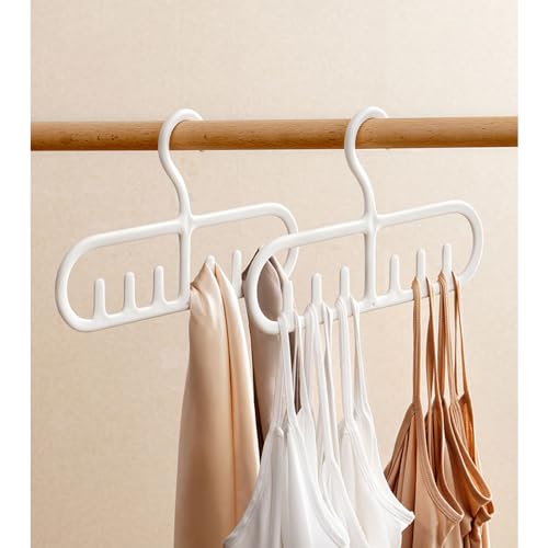 4 Pack Tank Top Hanger with 6 Hooks, Durable Hanging Closet Organizer Accessories Holder for Camisole, Bow Tie, Scarves, and More | White
