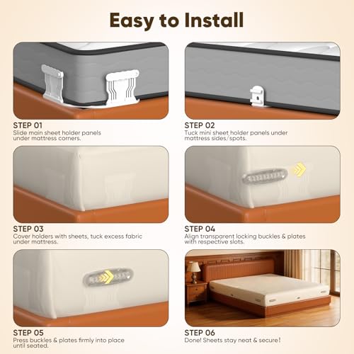 Sheet Holders, 8Pcs Secure Bed Sheet Holders for Corners & Sides with Heavy Duty Bed Lock, Keep Sheets Firm & Tight, No More Loose Bedding, Universal Fit, Easy Installation