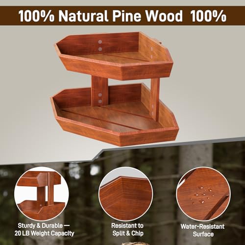 Wooden Fruit Basket for Kitchen Counter 2 Tier Fruit Bowl for Corner | Space-Saving Fruit Stand Holder for Bread Fruit and Vegetable Storage Kitchen Countertop Organizer