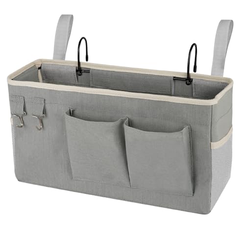 Bedside Caddy Bedside Storage Bag for Headboards/Bunk Bed | Hanging Bed Caddy with Hooks fits Bunk bed Hospital Beds Dorm Bed Rails, Essentials for Phones, Books, Remotes, Water Bottles