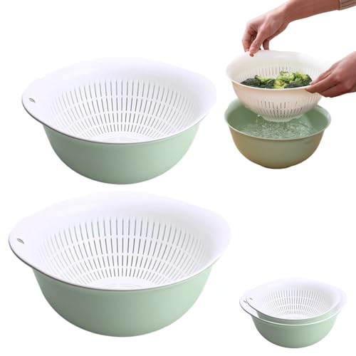Colander Bowl Set of 2, Nesting Large Capacity Pla... (Green | Polypropylene)