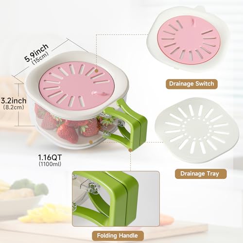 Fruit Vegetable Washing Bowl with Strainer, Multifunctional, Berry Lettuce Keeper for Fridge Refrigerator Organization, Portable Colander for Kitchen, Drainer Container With Lid, 2 Pack (Mix)