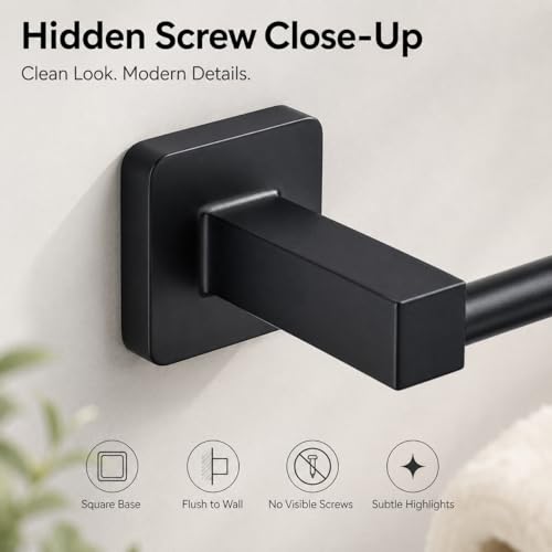 Matte Black Bathroom Hardware Set 4 Pieces,Bathroom Accessories Set Stainless Steel Wall Mounted, Hand Towel Bar, Towel Ring, Robe Towel Hooks,Toilet Paper Holder,Towel Bar Set, 23.6 Inch