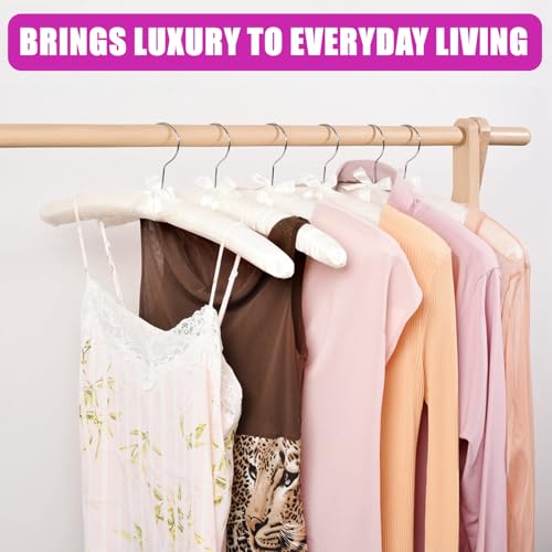 Amber Home 10 Pack Large Ivory Satin Padded Hangers for Women Clothing 17" | No Shoulder Bump, Silk Clothes Hangers for Sweaters, Dress, Wedding Dress, Bridal Gown, Cashmere