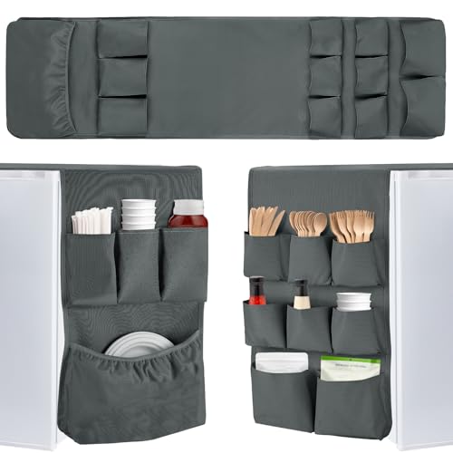 55" x 13" Mini Fridge Organizer for College Dorm Room Essentials | Over the Fridge Storage Organizer with 4 Different Size Pockets for Dorms & Office Flatware, Dorm Essentials for Guys