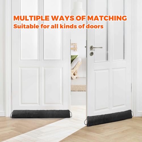 Holikme Weighted Door Draft Stopper - Under Door Seal, 36inch Black | Heavy Duty Fabric, Removable Washable Cover, Adhesive Strips Included, Soundproof & Thermal Insulation, Energy Saving