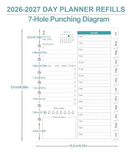 2026-2027 Planner Refills - One Page Per Day Daily & Monthly Planner, July 2026-June 2027, 7-Hole Punched,Prioritized, To-Do List, Notes, Appointment Schedule, Desk Size 4, 5.8" x 8.3"