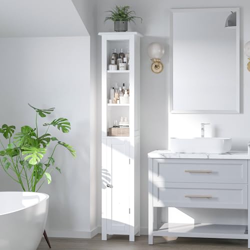 11.81'' Wide Narrow Bathroom Storage Cabinet-Slim Tall Bathroom Storage Cabinet with Adjustable Shelves,Bathroom Floor Storage Cabinet for Home, Small Spaces, Bathroom, Kitchen, Living Room, White