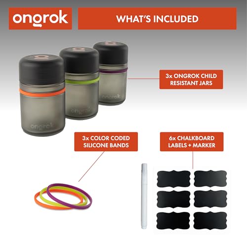 Glass Storage Jar, 180ml, 3 Pack | UV Herb/Spice Jar with Child‑Resistant Lid, Color‑Coded Glass Containers to Preserve Smell and Aroma