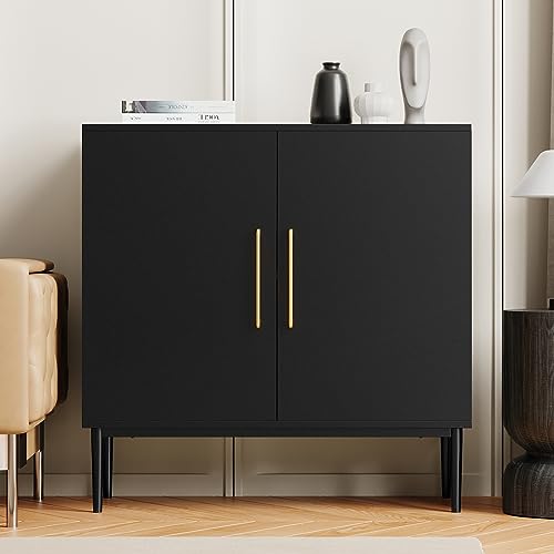Black Storage Cabinet with Doors, Modern Accent Ca... (Engineered Wood)