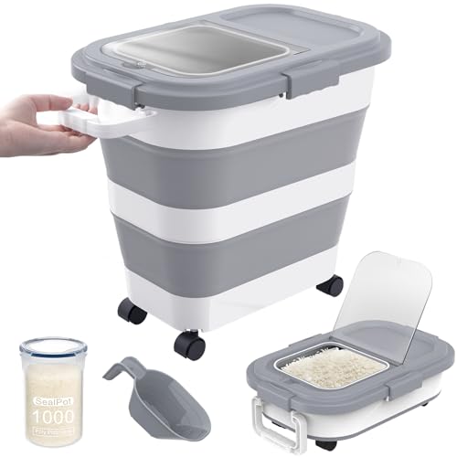 HOYTAMDA 25-35Lbs Rice Container,Collapsible Food Storage Container Wheels
