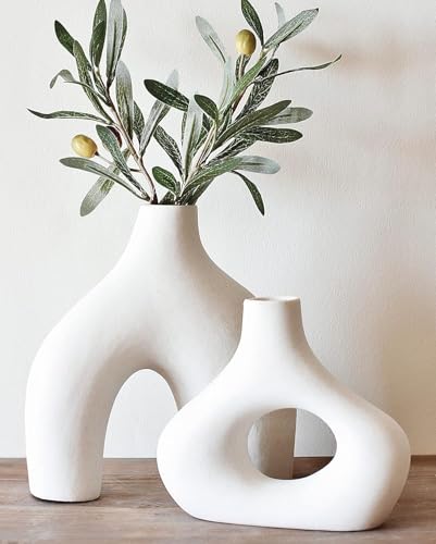 Ceramic Modern Vase Set of 2, Donut Shelf Decor, W... (Warm White | Ceramic)