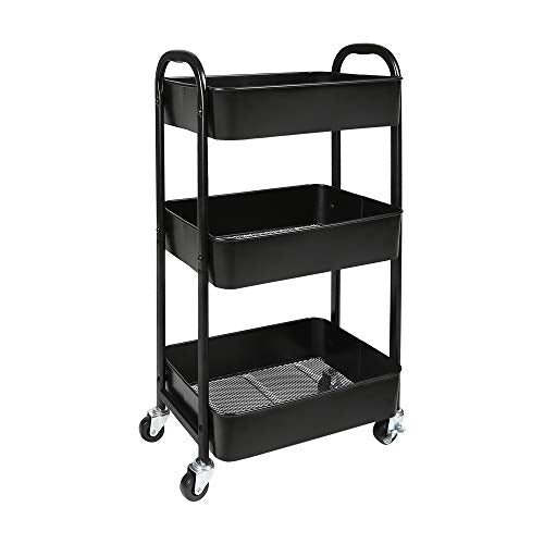 3-Tier Rolling Utility Cart with Caster Wheels,Eas... (Black)