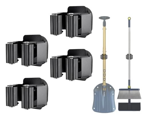 Upgraded Magnetic Broom and Mop Holder Wall Mount,... (Black-8 Magnets | Stainless Steel)