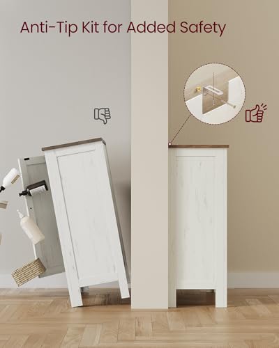 VASAGLE LIRY Collection - Storage Cabinet, Farmhouse Bathroom Floor Cabinet with 4 Drawers, Freestanding Storage Organizer, Barn Door, Adjustable Shelf, Rustic White, UBBK753W01